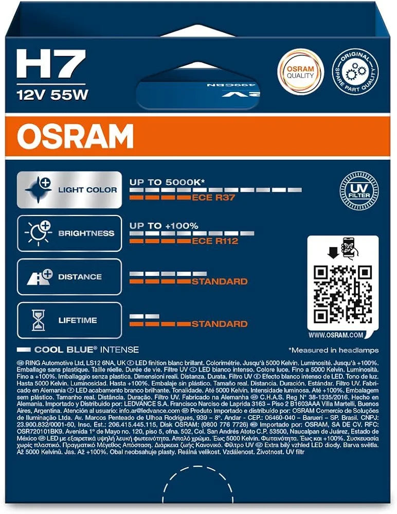 OSRAM H7 5000K +100% Cool Blue Intense NEXT Gen lemputės 2 vnt.