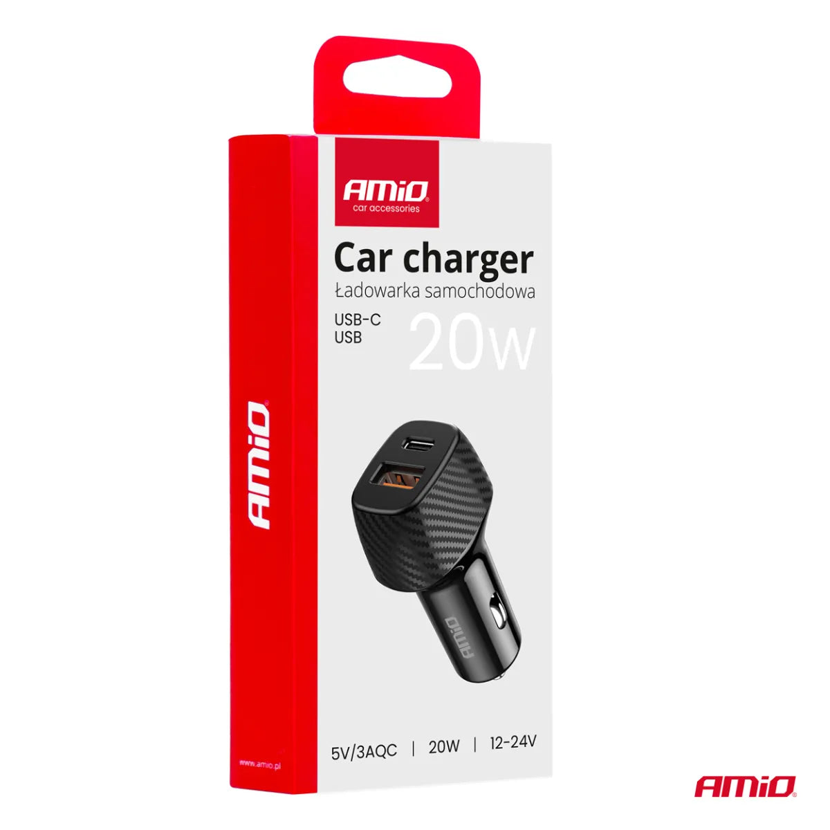 AMIO AUTOMOBILINIS ĮKROVIKLIS 20W USB-A / USB-C QC+PD