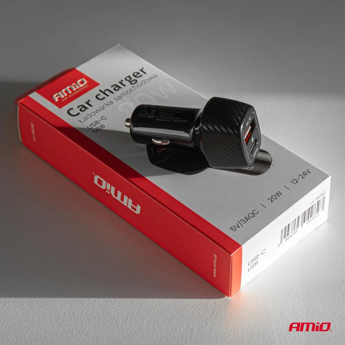AMIO AUTOMOBILINIS ĮKROVIKLIS 20W USB-A / USB-C QC+PD